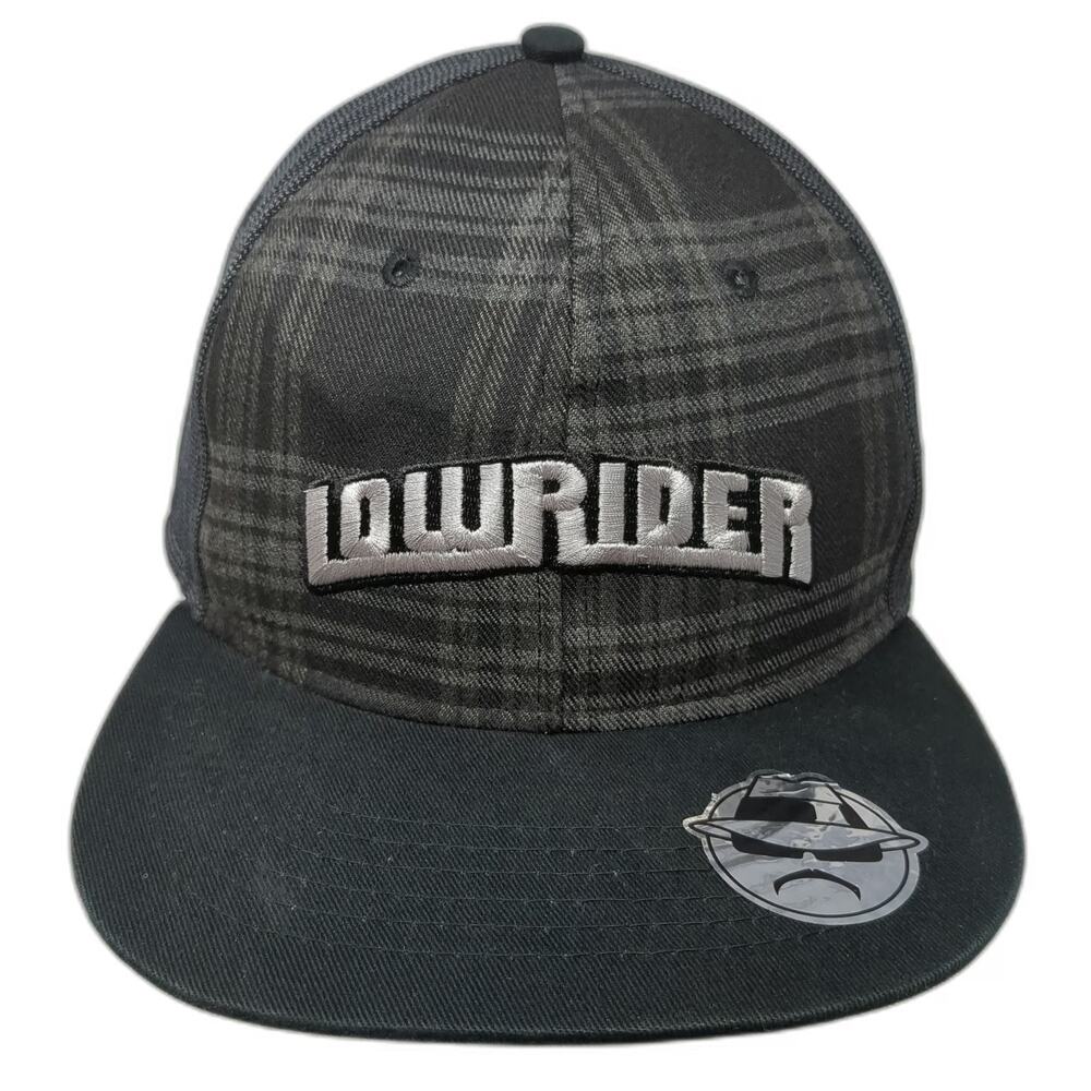 Lowrider Snapback Hat Black One Size Plaid Flat Brim Logo 100% Polyester Graphic